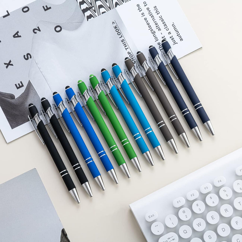 PASISIBICK 12 Pieces Ballpoint Pen with Stylus Tip, 2 in 1 Stylus Stylish Pen, Premium Metal Stylus Pen for Touch Screens, Black Ink, 1.0 mm Medium Point.(Pack of 12)