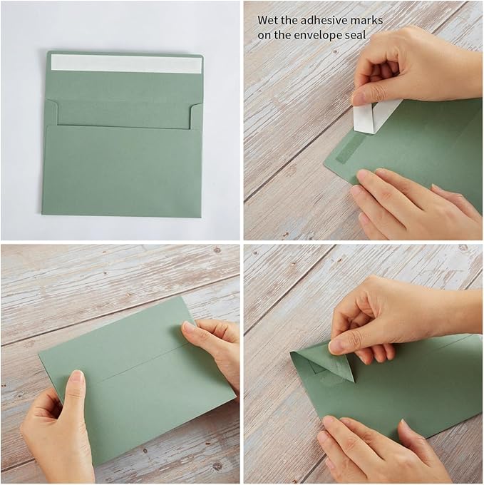 Wishop 100 Pack Sage-Green A7 Envelopes Self-Adhesive 5x7 Envelopes for Invitations, 5x7 Greeting Cards
