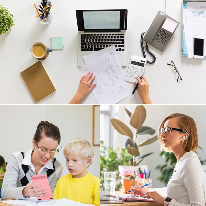 Pink Calculator, UPIHO Pink Office Supplies and Accessories, 10 Digits Solar Battery Basic Office Calculator, Dual Power Desktop Calculator with Large LCD Display, School Supplies