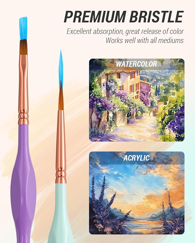 Nicpro 12PCS Fine Detail Paint Brush Drybrush Set, Aesthetic Pastel Fine Tip Miniature Paint Brushes for Acrylic Oil Watercolor, Crafts, 40K Models, Miniatures, Rock Painting, Paint by Numbers