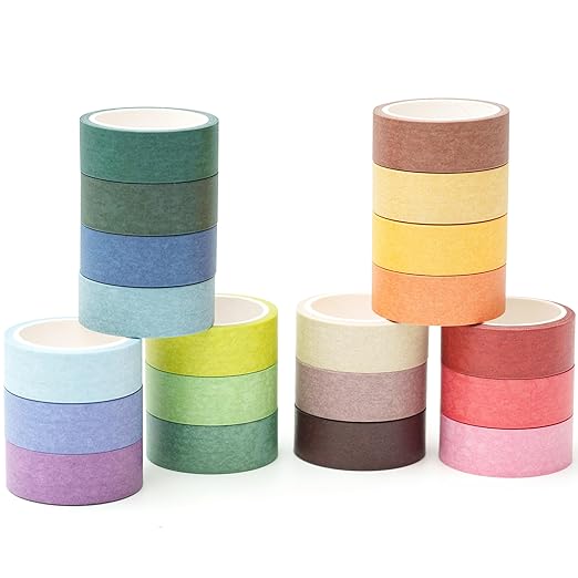 YUBBAEX 20 Rolls Solid Colors Washi Tape Set Pastel Colored Masking Rainbow Decorative Tapes, Designer's Selection