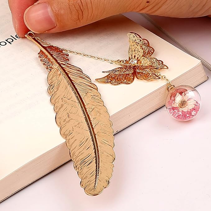 Toirxarn Gold Feather Bookmark with Butterfly Charm - Elegant Bookmarks for Women, Teacher Appreciation Gifts, Book Lovers Gifts, Book Marker for Reading, Unique Birthday Gifts, Stocking Stuffers