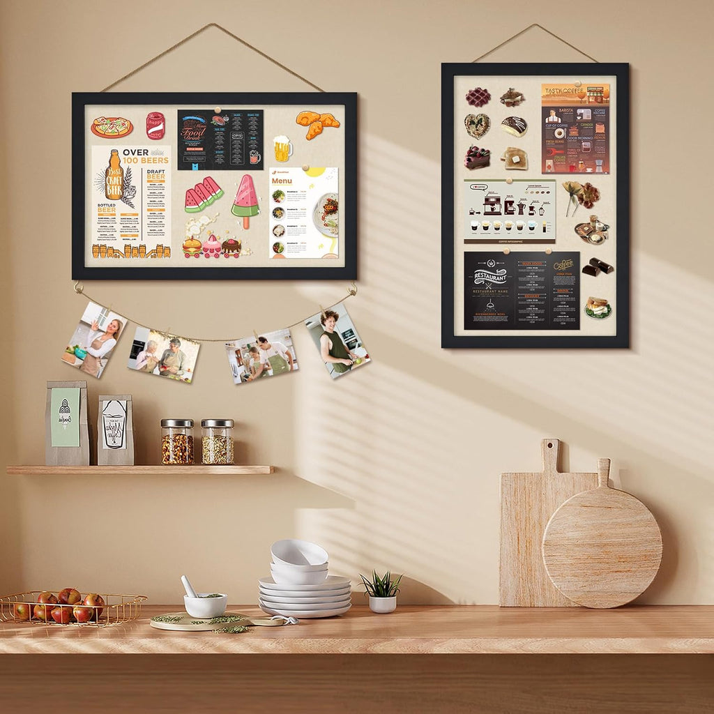 Egofine Cork Board Bulletin Board with Linen, 16x11 Wood Frame Pin Board Wall Decor, 2 Pack Cork Boards for Walls, Hanging Horizontal or Vertically for Office Home Decor School Kitchen, Black