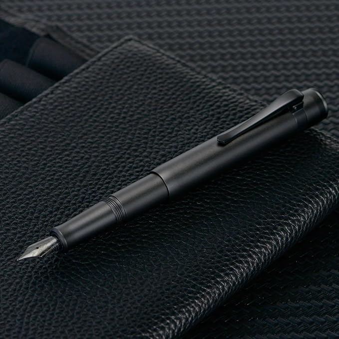 Hongdian M2 Black Forest Mini Fountain Pen, Medium Soft Nib & Sleek Shape Aluminium Short Pocket Travel Pen (Matte Black)