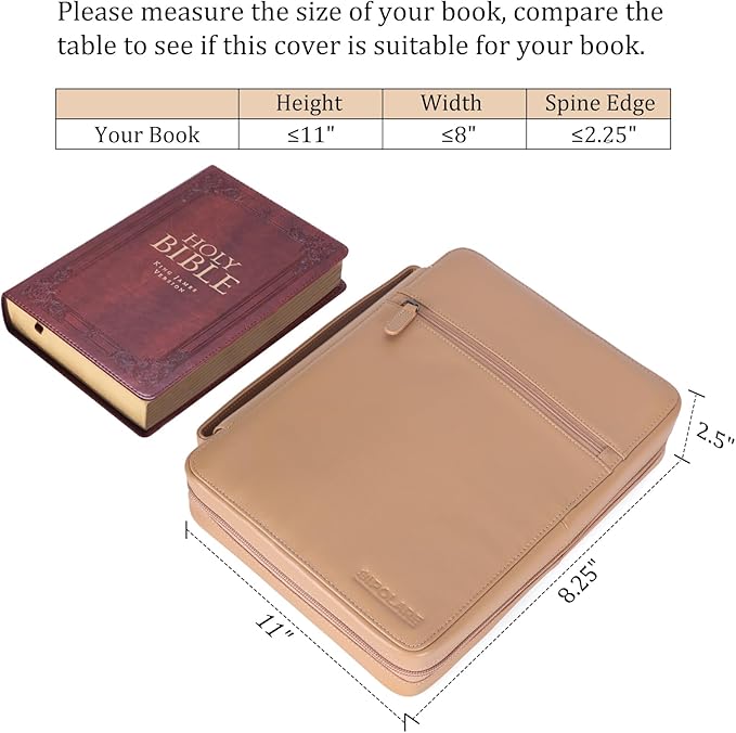 Polare Full Grain Leather Bible Cover Church Bag Bible Protective Book Holder Carrying Case Folder Organizer Portfolio for Men and Women (Almond Brown)