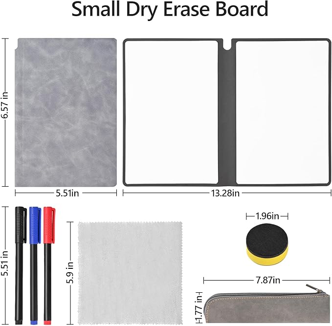 Portable Dry Erase Board,Portable White Board,Small Dry Erase Board,Foldable,Erasable,Repeatable,9.5 * 6.6 inches,for Office,Home,School,Study,Meeting(Grey)