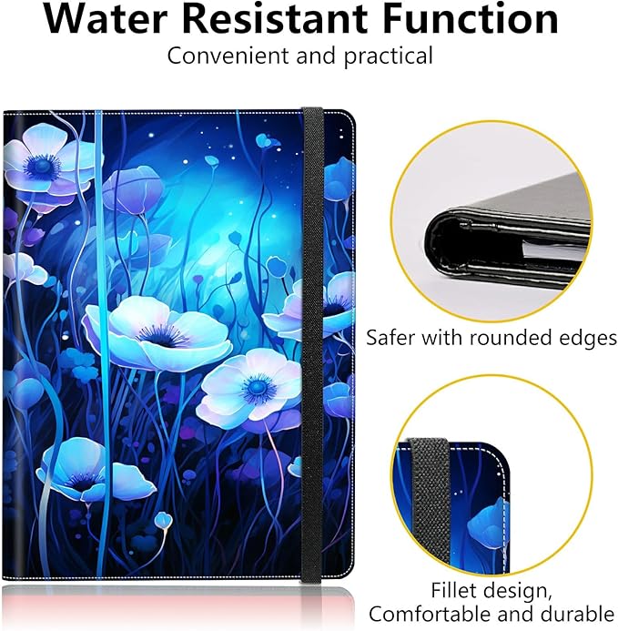 PU Leather Padfolio Folder Clipboard Portfolios Organizer Conference Document Organizer with Business Card Holder Storage Clipboard Writing Pad,Blue Flowers