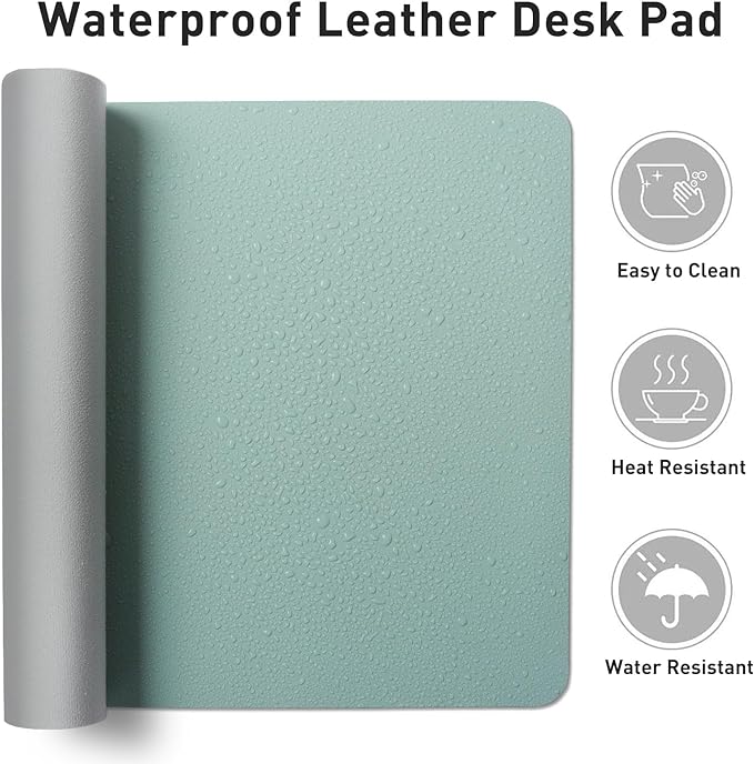Aothia Leather Desk Pad Protector, Mouse Pad, Office Desk Mat, Non-Slip PU Leather Desk Blotter, Laptop Desk Pad, Waterproof Desk Writing Pad for Office and Home (Light Blue,31.5" x 15.7")