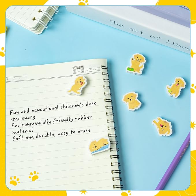 CJiangpo 60Pcs Golden Retriever Mini Eraser for Kids Bulk - Cute Cartoon Pencil Rubber Eraser Novelty 3D Desk Puzzle Rubbers Dog Birthday Party Favors Filler Kids Back to School Classroom Prizes Gifts