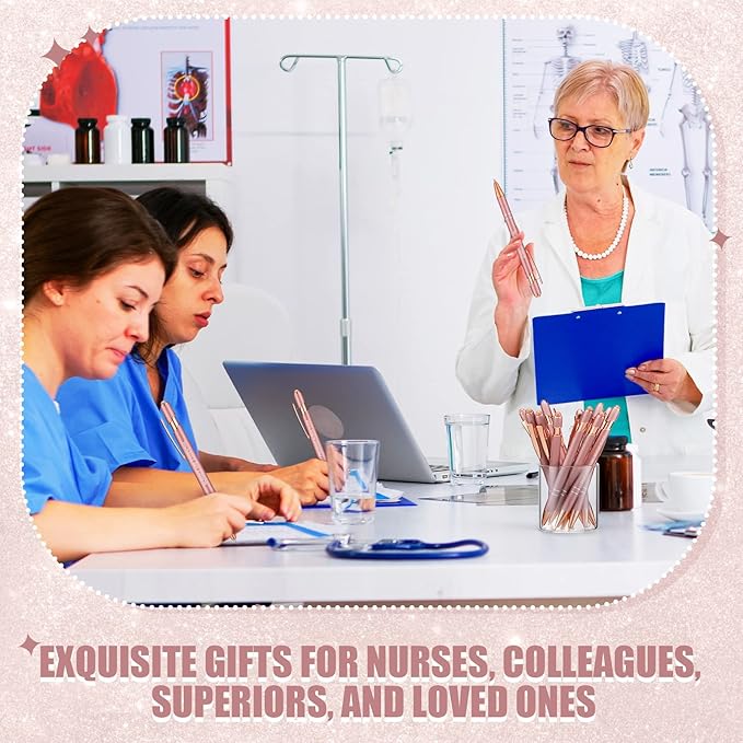 Zonon 12 Pieces Inspirational Pens Bulk Easter Basket Stuffers Motivational Quotes Ballpoint Pens with Stylus Tip Inspirational Gifts for School Office Teachers(Rose Gold,Nurse Style)