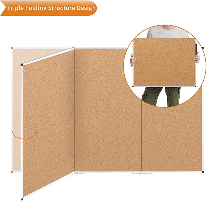 VIZ-PRO Large Cork Bulletin Board/Foldable Noticeboard, 96 X 48 Inches, Silver Aluminium Frame