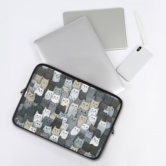 Cartoon Cat Printed Computer Bags for Laptops, Water Resistant 12 Inch Laptop Bag Laptop Briefcase Travel Case for Women Men Teens, Compatible with Most Laptops