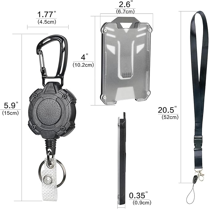 Badge Holder Retractable Clip Heavy Duty Badge Reel Retractable Keychain ID Badge Holder with Breakaway Lanyard ID Card Holder Cool Tactical Keychains