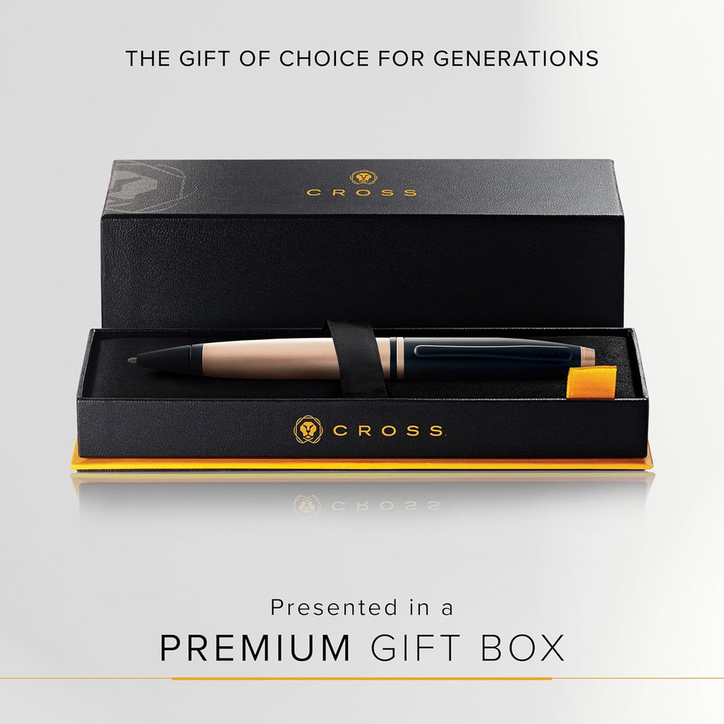 Cross Calais Refillable Ballpoint Pen Presented in a Luxury Gift Box - Medium Point, Black Ink, Brushed Rose Gold & Black