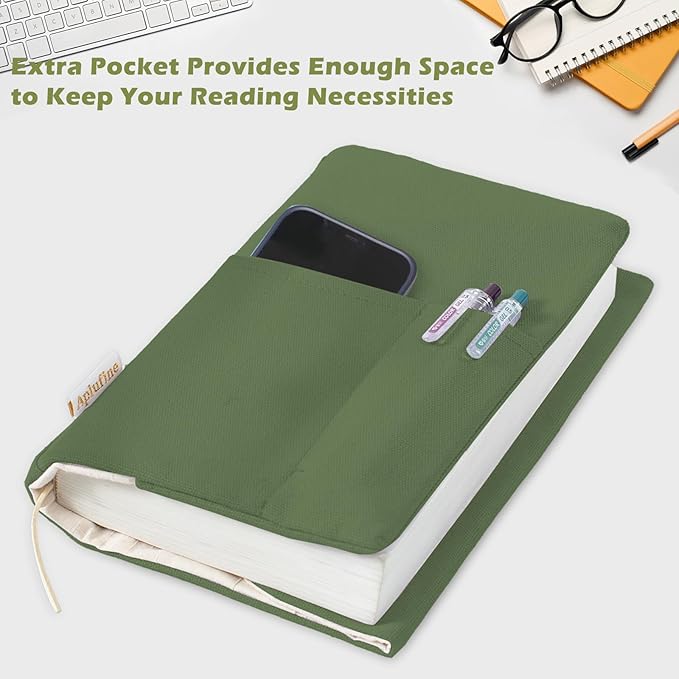 Canvas Book Covers, Washable Book Protector, Book Cover for Paperback Novels, Adjustable Book Cover for Hardcover with Pockets for Pen, Soft Cover Books, Book Lovers Gifts