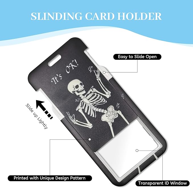 Lanyards for Id Badges, Funny Skeleton Badge Holder with Retractable Reel Clip, Skull Work Name Tags Keychain Lanyard ID Card Protector Cover Case for Women Teacher Nurse Doctor Office