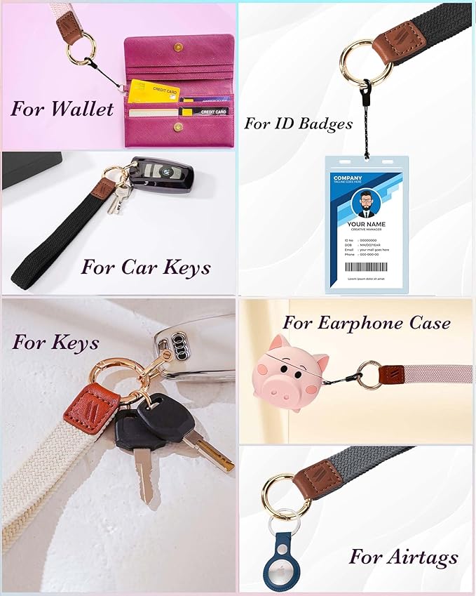 Key Chain, Stretchy Keychain Wristlet, Cute Wrist Lanyard Strap for Car Keys with D Ring for Women Men (Fish - Mist Blue)