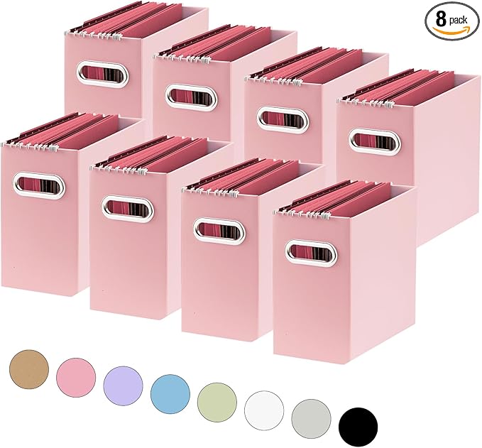 Oterri Collapsible Storage - Pink, 8 Packs - Hanging File Box for Letter Size, Portable with Handle