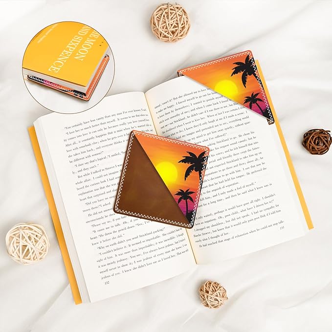 Personalized Leather Bookmarks, Fun & Cute Book Accessories for Reading Lovers, Unbreakable Page Markers for Women Men Girls Boys Student Teacher Kids Retirement Birthday Gifts (Sunset Sea)