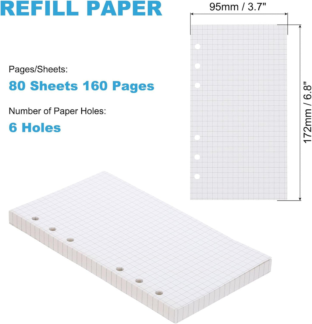 PATIKIL Grid Refill Paper 6-Ring Binder Loose Leaf Planner Filler Paper Planner Inserts, 80 Sheets/160 Pages, Lined