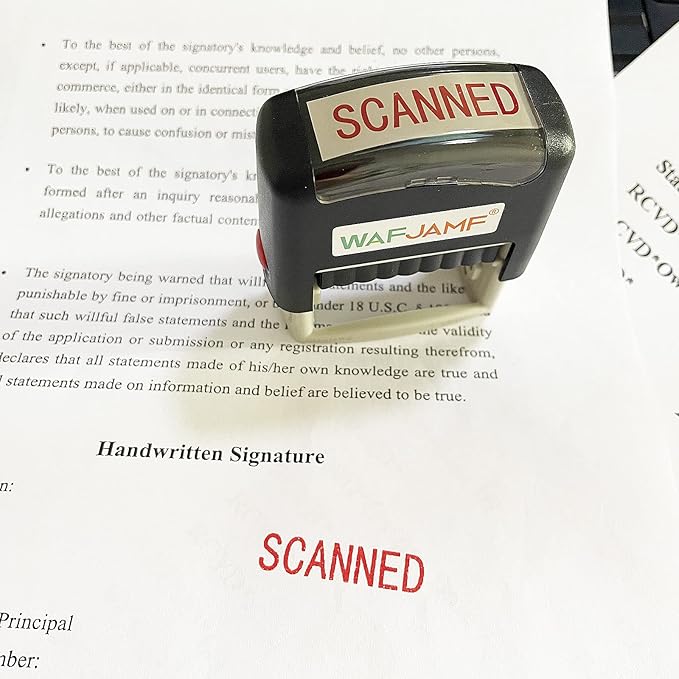 WAFJAMF Scanned Message Stamp Self-Inking Rubber Stamp Office Stamp Red Ink-Medium