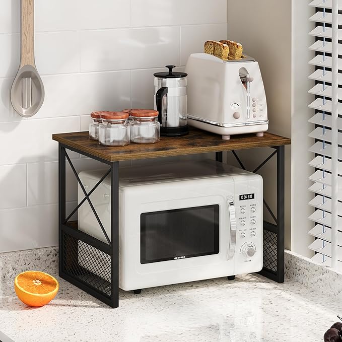 Printer Stand for Desk, Desktop Printer Stand Shelf Organzier for Home Offic, for Above and Under Desk, Fax Machine Copier Scanner, Rustic Brown