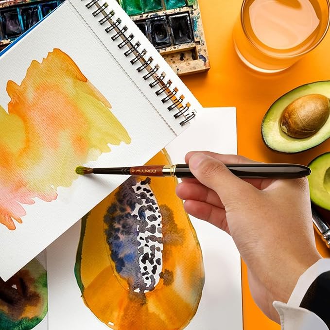 Sable Travel Watercolor Brushes, Fuumuui 4pcs Elegant Kolinsky Sable Watercolor Travel Brushes Travel Watercolor Kit with Leather Pouch Perfect for Watercolor Gouache Ink Painting