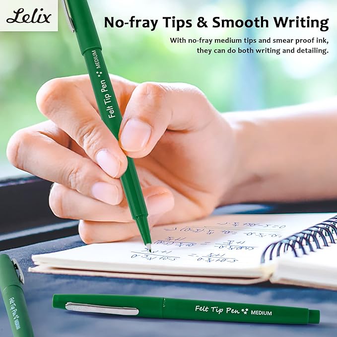 Lelix Felt Tip Pens, 30 Green Pens, 0.7mm Medium Point Felt Pens, Felt Tip Markers Pens for Journaling, Writing, Note Taking, Planner, Perfect for Art Office and School Supplies