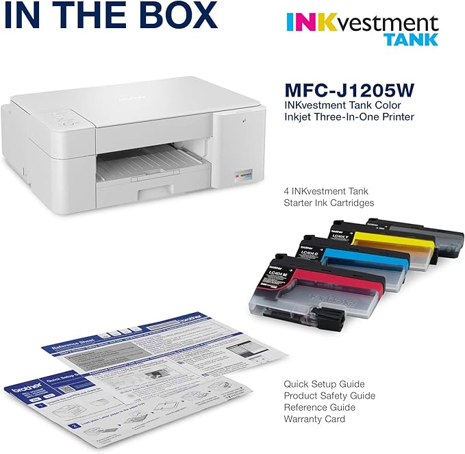 Brother MFC-J1205W INKvestment -Tank Wireless Multi-Function Color Inkjet Printer with Up to 1-Year in Box, Works with Alexa