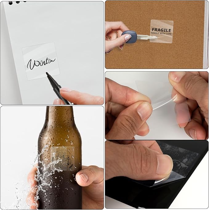 Transparent Thermal Labels 2 x 2 Inch Self-Adhesive Printer Clear Stickers Vinyl Waterproof Roll Decals Rectangle Name Tags for Address Design DIY Logo Business 300 PCS