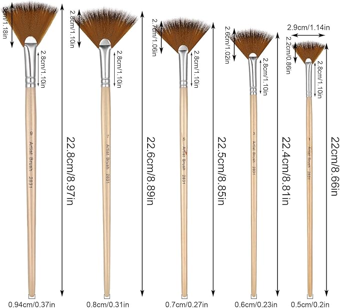 Prasacco 5 Pieces Fan Brush for Painting, Oil Acrylic Paint Brushes Artist Fan Brushes Nylon Hair Long Wood Handle Painting Brush for Acrylic Watercolor Oil Gouche Painting(1#, 3#, 5#, 7#, 9#)