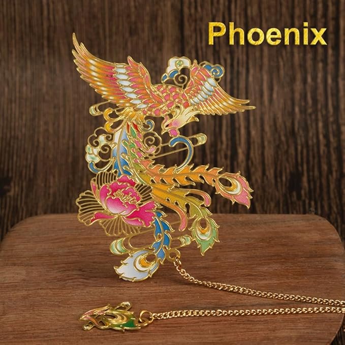 MOZART Gift Box Phoenix Chinese Style Brass Bookmark Classical Mythological Characters Mountain and Sea Sutra Series Creative Cultural Copper Bookmark Metal Bookmarks