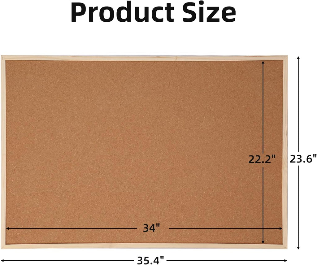 24” x 36” Cork Boards for Walls with Wooden Frame 1pack, Double Sided Office Board for Wall Organizer, Bulletins Board Decorative Hanging Pin Board for School, Home & Office, Notice Board Memo Board