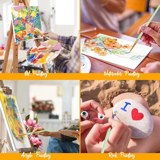 Soucolor Watercolor Paint Brushes Set, 40Pcs Round Pointed Tip Painting Supplies for Acrylic Painting Oil Watercolor Halloween Pumpkin Ceramic Crafts Supplies Rock Body Face Nail Art, Mint Green