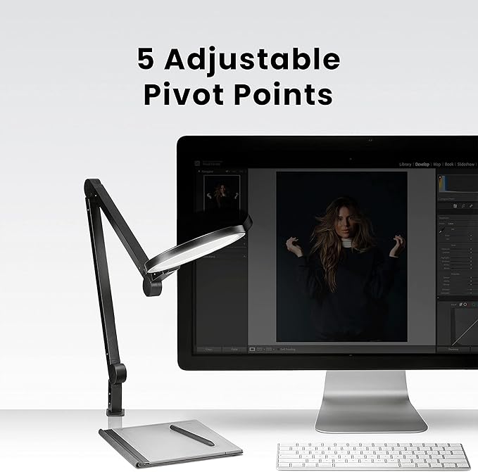 LUME CUBE Edge 2.0 LED Desk Lamp | Dimmable Home Office Desk Light with USB Charging Port & Strong Swing Arm | Adjustable Color Temperature and Brightness | Circle Webcam Light - Black 2pk