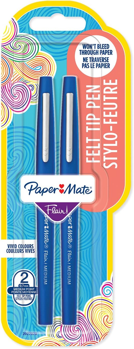 Paper Mate 2027070 1.1 mm Medium Tip Flair Pen - Navy Blue (Pack of 4)