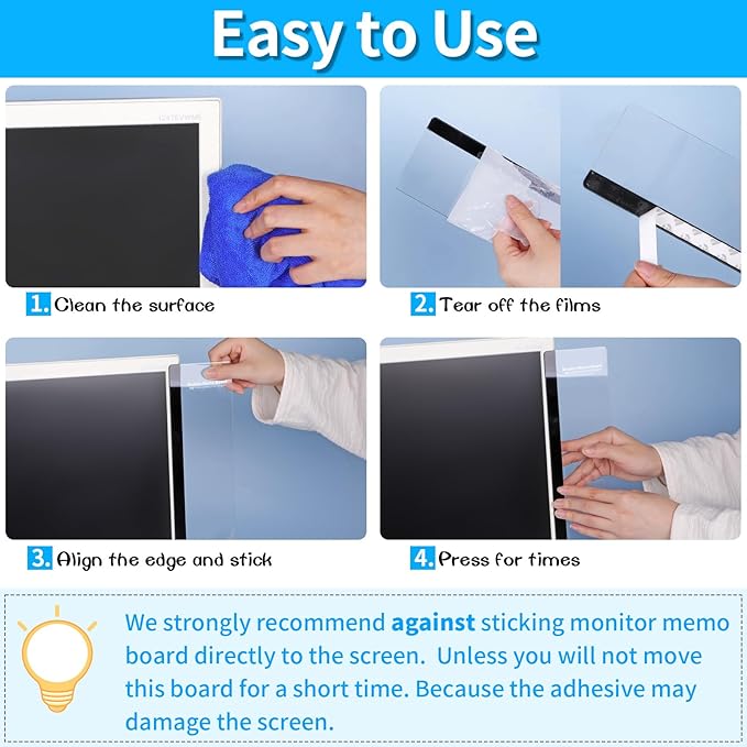 Monitor Memo Board, 4PCS Transparent Computer Monitor Memo Board, Monitor Side Panel Creative Desktop Memo Board, Acrylic Desktop Memo Board, Computer Sticky Note Holder for Home Office