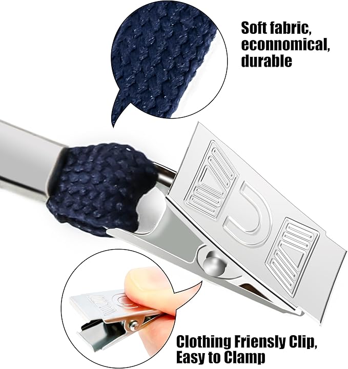 100Pcs Clear Plastic Horizontal Name Tags Badge ID Card Holders and 100Pcs Lanyards with Clip (Navy Blue)