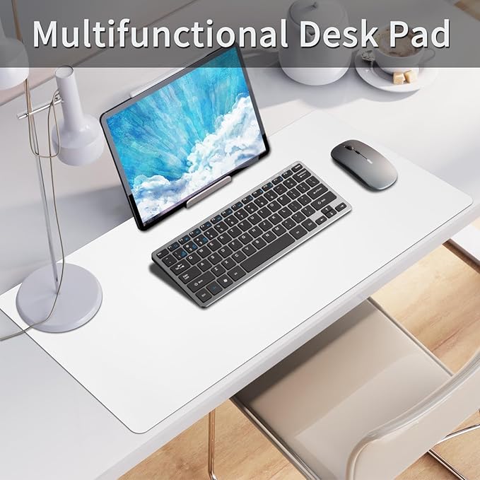 Bloss White Desk Mat, Mouse Pad, Waterproof Leather Desk Pad, Desk Matt for Desktop, Non-Slip Ccomputer Desk Protecor Mat for Office/Home (27.6 x 13.8 Inches)