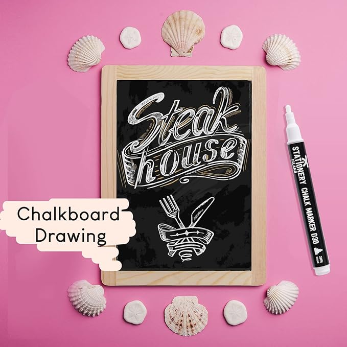 Stationery Island Liquid Chalk Pens White Markers for Blackboards Dry Erase Chalk Marker Pens Wipeable for Chalkboard, Window, Glass, Signs and Mirrors - 3mm Fine Bullet Nibs (White Pack of 4)