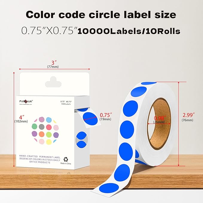 PARLAIM 3/4 Inch Dot Stickers, 10000 Pack Round Color-Code Circle Labels, Permanent Adhesive Color Coding Stickers Garage Sale Sticker - 10 Rolls Blue