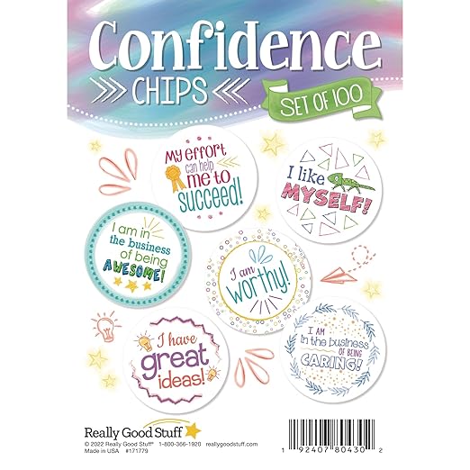 Really Good Stuff Confidence Chips – 100 Empowering, Motivational, Positive Affirmations – Encourage Positive Feelings– Social-Emotional Learning – SEL for The Home and Classroom