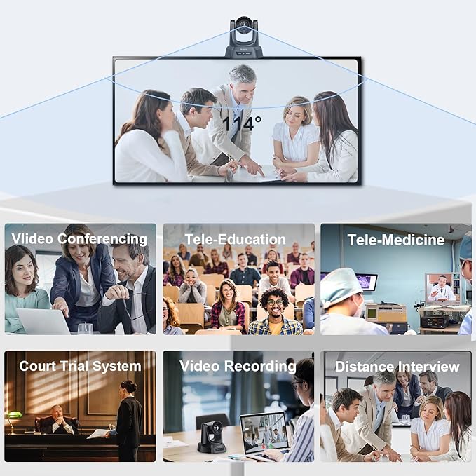 3X Optical Zoom PTZ Camera HDMI USB 3.0 1080P 60fps 114-Degree Wide-Angle for Video Conference Business Meeting Live Streaming Online Learn with Zoom Skype Teams OBS and More