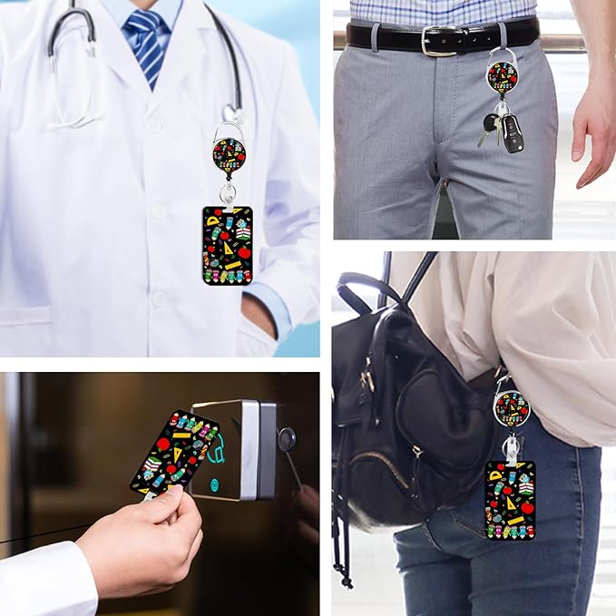 Cute Teacher Owl Badge Holder with Retractable Reel and Breakaway Lanyard，Badge Clips Retractable Heavy Duty Badge Reel，Funny Keychain，ID Holder with Breakaway Lanyard for School Nurse Office Teen