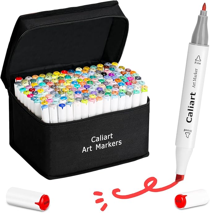 Caliart Markers, 168 Colors Dual Tip Art Markers Sketch Pens, Easter Basket Stuffers for Kids Teens Toddler, Permanent Alcohol Based Markers for Adult Book Eggs Decorations Gift Drawing Supplies Kit