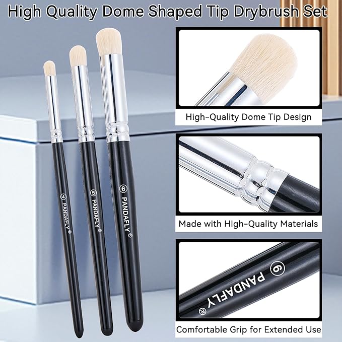 PANDAFLY Drybrush Set - 3 Sizes Hobby Detail Paint Brush Set, Acrylic Paint Brushes for Tabletop & Wargames, 40k, DND Miniatures, Citadel, Scale Model, Watercolor Oil Painting