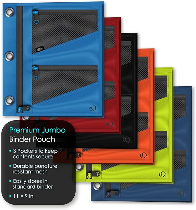 iScholar Jumbo Expandable Pencil Pouch, 3 Pockets, Color Will Vary (55035)