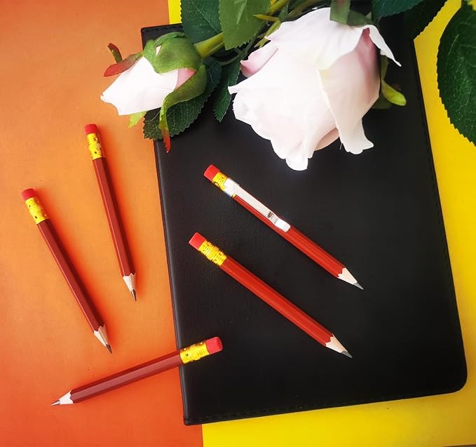 Adhere 25pcs Golf Pencils with eraser Hexagon Wooden Pencils Graphite 2B for Golf Event Scoring,Classroom,Wedding,Company Meetings,Pew, Pocket(Brown)