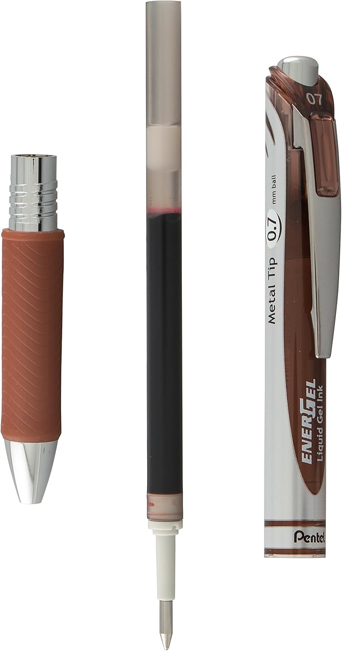 Pentel Refill Ink for EnerGel RTX Retractable Gel Pen 12 Pack, 0.7mm, Medium Point, Brown (LR7-E)