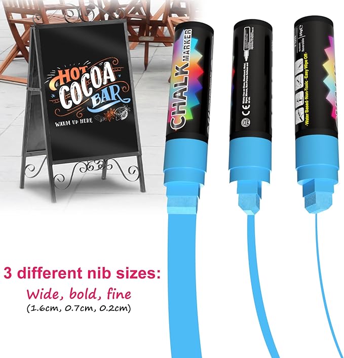 FansArriche Window Markers - 15mm Jumbo - 3 Pack of Neon Chalk Pens - Liquid Chalk Bright Car Markers, Chalkboard Markers for Windows, Blackboard, Glass, Signs, 3-in-1 nib